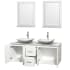 Open Vanity View with White Carrera Marble Top, Vessel Sinks, and 24" Mirrors