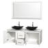 Open Vanity View with White Carrera Marble Top, Vessel Sinks, and 58" Mirror