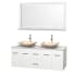 Open Vanity View with White Carrera Marble Top, Vessel Sinks, and 58" Mirror