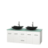 Full Vanity View with Green Glass Top and Vessel Sinks