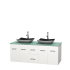 Full Vanity View with Green Glass Top and Vessel Sinks