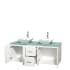 Open Vanity View with Green Glass Top and Vessel Sinks