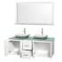 Open Vanity View with Green Glass Top, Vessel Sinks, and 58" Mirror