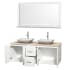 Open Vanity View with Ivory Marble Top, Vessel Sinks, and 58" Mirror