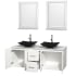 Open Vanity View with White Stone Top, Vessel Sinks, and 24" Mirrors