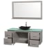 Open Vanity View with Green Glass Top, Vessel Sink, and 58" Mirror