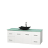 Full Vanity View with Green Glass Top and Vessel Sink