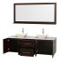 Open Vanity View with White Stone Top, Vessel Sinks, and 70" Mirror