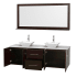 Open Vanity View with White Stone Top, Vessel Sinks, and 70" Mirror