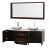 Open Vanity View with White Stone Top, Vessel Sinks, and 70" Mirror