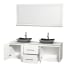 Open Vanity View with White Carrera Marble Top, Vessel Sinks, and 70" Mirror