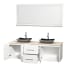 Open Vanity View with Ivory Marble Top, Vessel Sinks, and 70" Mirror