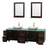 Open Vanity View with Green Glass Top, Vessel Sinks, and 24" Mirrors