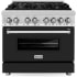 ZLINE Legacy 36 Inch Wide 4.6 Cu. Ft. Free Standing Dual Fuel Range with Black Matte Door and Italian-Made Sealed Burners Stainless Steel / Black Matte