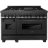 ZLINE Legacy 48 Inch Wide 6 Cu. Ft. Free Standing Dual Fuel Range with Griddle, Italian-Made Sealed Burners, and StayPut Doors Black Stainless Steel