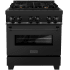 ZLINE Legacy 30 Inch Wide 4 Cu. Ft. Free Standing Dual Fuel Range with Brass Burners and StayPut Door Black Stainless Steel