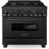 ZLINE Legacy 36 Inch Wide 4.6 Cu. Ft. Free Standing Dual Fuel Range with Brass Burners and StayPut Door Black Stainless Steel