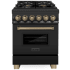 ZLINE Autograph Edition 24 Inch Wide 2.8 Cu. Ft. Free Standing Dual Fuel Range with Brass Burners, Champagne Bronze Accents, and StayPut Door Black Stainless Steel