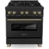 ZLINE Autograph Edition 30 Inch Wide 4 Cu. Ft. Free Standing Dual Fuel Range with Brass Burners, Champagne Bronze Accents, and StayPut Door Black Stainless Steel