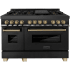 ZLINE Autograph Edition 48 Inch Wide 6 Cu. Ft. Free Standing Dual Fuel Range with Brass Burners, Champagne Bronze Accents, Griddle, and StayPut Doors Black Stainless Steel