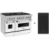 ZLINE Legacy 48 Inch Wide 6 Cu. Ft. Free Standing Fingerprint Resistant Dual Fuel Range with Griddle, White Matte Door, and Italian-Made Sealed Burners Stainless Steel / White Matte