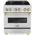 ZLINE Autograph Edition 30 Inch Wide 4 Cu. Ft. Free Standing Fingerprint Resistant Dual Fuel Range with Brass Burners and Gold Accents Stainless Steel