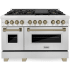 ZLINE Autograph Edition 48 Inch Wide 6 Cu. Ft. Free Standing Fingerprint Resistant Dual Fuel Range with Brass Burners, Champagne Bronze Accents, and Griddle Stainless Steel