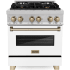 ZLINE Autograph Edition 30 Inch Wide 4 Cu. Ft. Free Standing Fingerprint Resistant Dual Fuel Range with Brass Burners, Champagne Bronze Accents, and White Matte Door Stainless Steel / White Matte