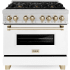 ZLINE Autograph Edition 36 Inch Wide 4.6 Cu. Ft. Free Standing Fingerprint Resistant Dual Fuel Range with Brass Burners, Gold Accents, and White Matte Door Stainless Steel / White Matte