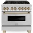 ZLINE Autograph Edition 36 Inch Wide 4.6 Cu. Ft. Free Standing Dual Fuel Range with Brass Burners and Champagne Bronze Accents Stainless Steel