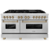 ZLINE Autograph Edition 60 Inch Wide 7.4 Cu. Ft. Free Standing Dual Fuel Range with Brass Burners, Champagne Bronze Accents, and Griddle Stainless Steel
