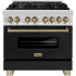 ZLINE Autograph Edition 36 Inch Wide 4.6 Cu. Ft. Free Standing Dual Fuel Range with Black Matte Door, Brass Burners, and Champagne Bronze Accents Stainless Steel / Black Matte