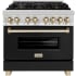 ZLINE Autograph Edition 36 Inch Wide 4.6 Cu. Ft. Free Standing Dual Fuel Range with Black Matte Door, Brass Burners, and Polished Gold Accents Stainless Steel / Black Matte