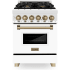 ZLINE Autograph Edition 24 Inch Wide 2.8 Cu. Ft. Free Standing Dual Fuel Range with Brass Burners, Champagne Bronze Accents, and White Matte Door Stainless Steel / White Matte