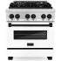 ZLINE Autograph Edition 30 Inch Wide 4 Cu. Ft. Free Standing Dual Fuel Range with Brass Burners, Matte Black Accents, and White Matte Door Stainless Steel / White Matte
