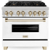 ZLINE Autograph Edition 36 Inch Wide 4.6 Cu. Ft. Free Standing Dual Fuel Range with Brass Burners, Gold Accents, and White Matte Door Stainless Steel / White Matte
