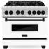 ZLINE Autograph Edition 36 Inch Wide 4.6 Cu. Ft. Free Standing Dual Fuel Range with Brass Burners, Matte Black Accents, and White Matte Door Stainless Steel / White Matte