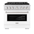 ZLINE 36 Inch Wide 5.2 Cu. Ft. Free Standing Dual Fuel Range with Fast Preheating and White Matte Door Stainless Steel / White Matte