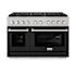ZLINE 47.875 Inch Wide 6.7 Cu. Ft. Free Standing Fingerprint Resistant Dual Fuel Range with Fast Preheating Durasnow Stainless Steel / Black Matte