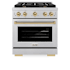 ZLINE 30 Inch Wide 4.2 Cu. Ft. Free Standing Fingerprint Resistant Dual Fuel Range with Champagne Bronze Accents and Fast Preheating DuraSnow Stainless Steel