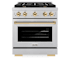 ZLINE 30 Inch Wide 4.2 Cu. Ft. Free Standing Fingerprint Resistant Dual Fuel Range with Fast Preheating and Polished Gold Accents DuraSnow Stainless Steel