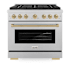 ZLINE 36 Inch Wide 5.2 Cu. Ft. Free Standing Fingerprint Resistant Dual Fuel Range with Champagne Bronze Accents and Fast Preheating DuraSnow Stainless Steel
