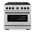 ZLINE 36 Inch Wide 5.2 Cu. Ft. Free Standing Fingerprint Resistant Dual Fuel Range with Fast Preheating and Matte Black Accents DuraSnow Stainless Steel