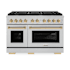 ZLINE 47.875 Inch Wide 6.7 Cu. Ft. Free Standing Fingerprint Resistant Dual Fuel Range with Fast Preheating and Polished Gold Accents DuraSnow Stainless Steel