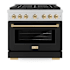 ZLINE 36 Inch Wide 6.7 Cu. Ft. Free Standing Fingerprint Resistant Dual Fuel Range with Horizon Oven Window and Polished Gold Accents Durasnow Stainless Steel / Black Matte