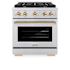 ZLINE 30 Inch Wide 4.2 Cu. Ft. Free Standing Dual Fuel Range with Fast Preheating and Polished Gold Accents Stainless Steel
