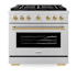 ZLINE 36 Inch Wide 5.2 Cu. Ft. Free Standing Dual Fuel Range with Champagne Bronze Accents and Exclusive Knobs and Handles Stainless Steel