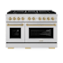 ZLINE 47.875 Inch Wide 6.7 Cu. Ft. Free Standing Dual Fuel Range with Champagne Bronze Accents and Fast Preheating Stainless Steel