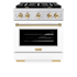 ZLINE 30 Inch Wide 4.2 Cu. Ft. Free Standing Dual Fuel Range with Horizon Oven Window, Polished Gold Accents, and White Matte Door Stainless Steel / White Matte