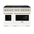ZLINE 47.875 Inch Wide 6.7 Cu. Ft. Free Standing Dual Fuel Range with Champagne Bronze Accents, Horizon Oven Windows, and White Matte Door Stainless Steel / White Matte
